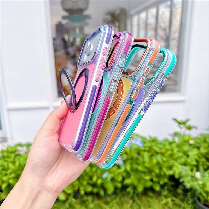 For iPhone 18 Pro Max / 17 Pro Max Case Rotating Kickstand TPU + Acrylic Color Contrast Design Phone Cover - Green - 8