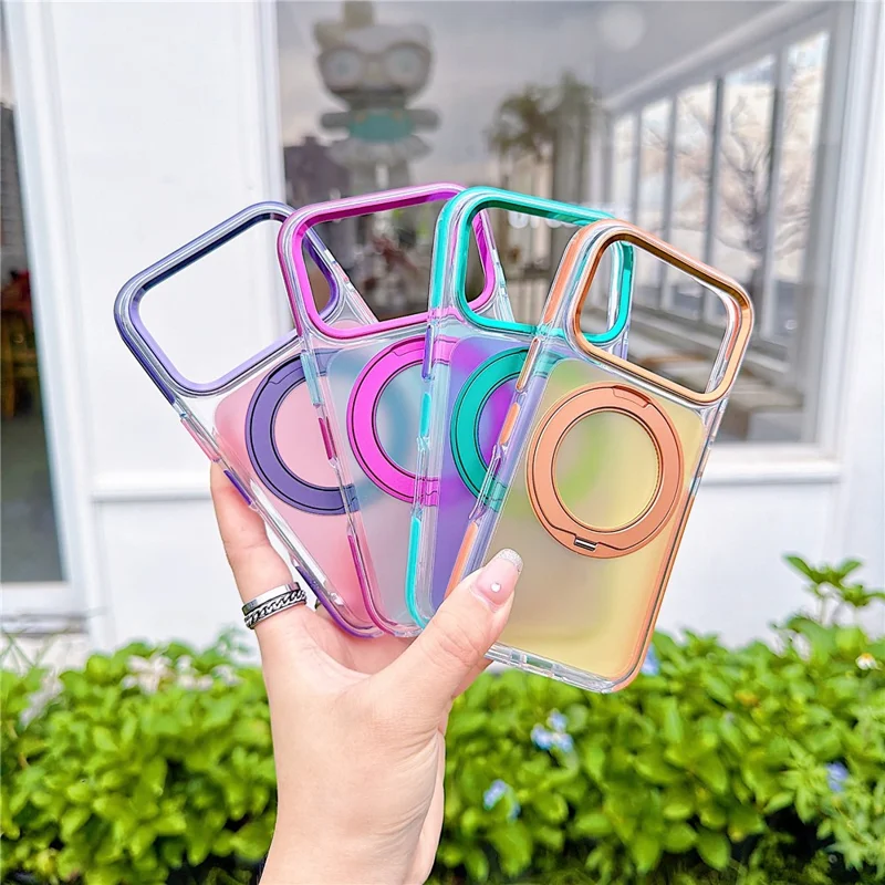 For iPhone 18 Pro Max / 17 Pro Max Case Rotating Kickstand TPU + Acrylic Color Contrast Design Phone Cover - Green - 9