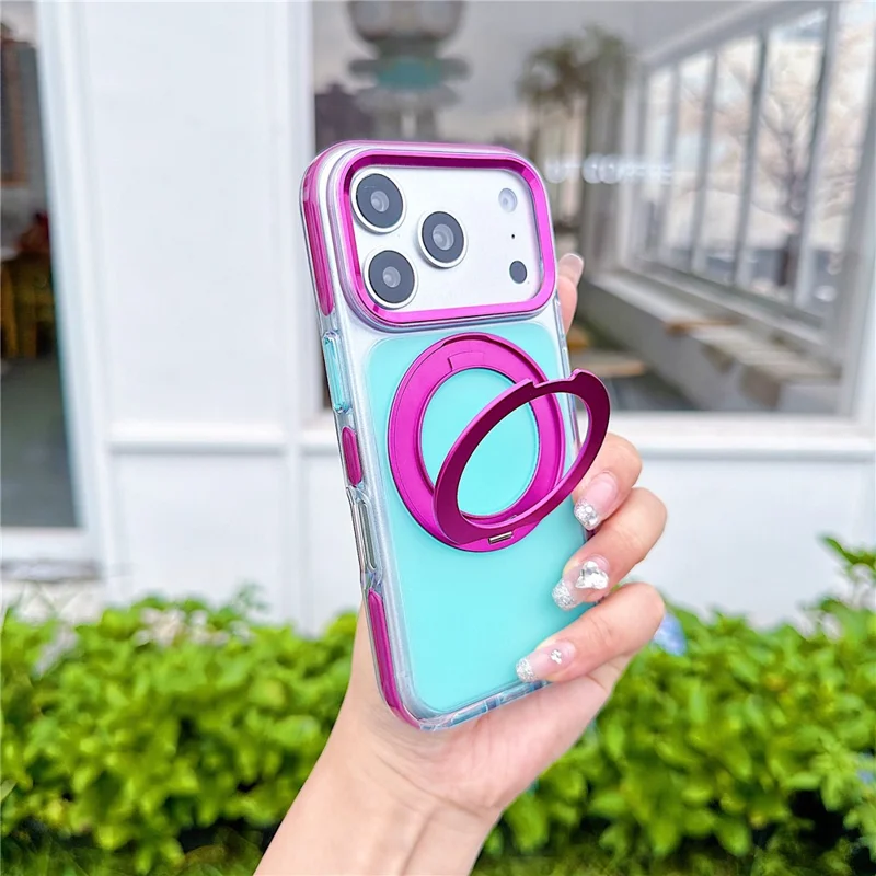 For iPhone 18 Pro / 17 Pro Case Rotating Kickstand TPU + Acrylic Color Contrast Design Phone Cover - Green - 1