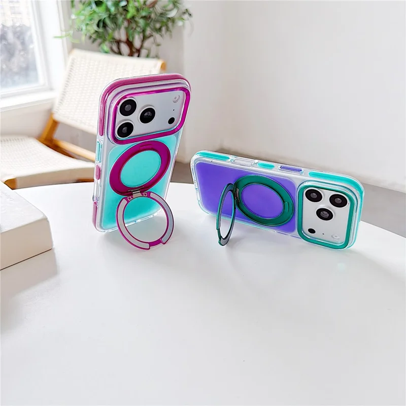 For iPhone 18 Pro / 17 Pro Case Rotating Kickstand TPU + Acrylic Color Contrast Design Phone Cover - Green - 2