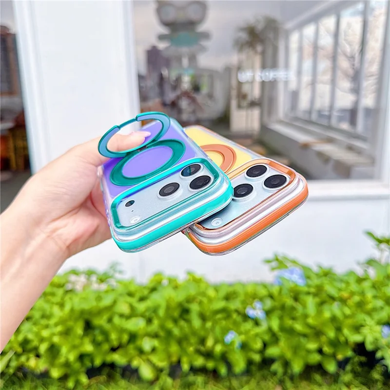For iPhone 18 Pro / 17 Pro Case Rotating Kickstand TPU + Acrylic Color Contrast Design Phone Cover - Green - 3