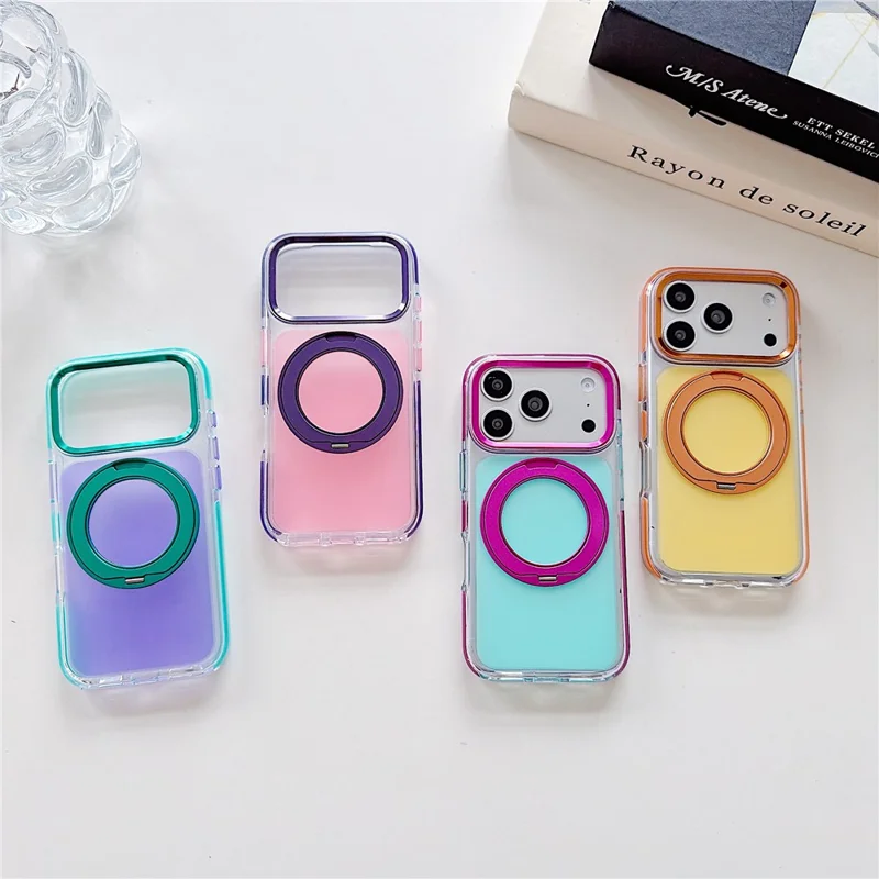 For iPhone 18 Pro / 17 Pro Case Rotating Kickstand TPU + Acrylic Color Contrast Design Phone Cover - Green - 7