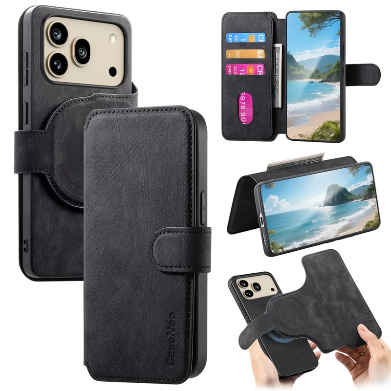 CASENEO MW-03 for Honor 600 5G / 600 Pro 5G Magnetic Case Detachable Leather Phone Wallet Cover - Black - 1