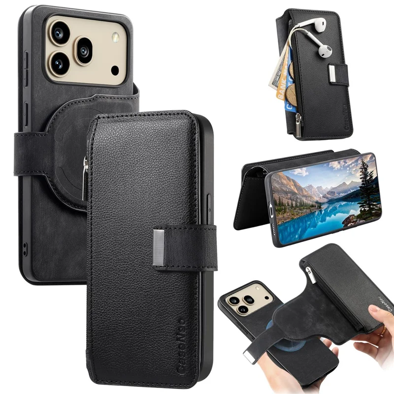 CASENEO MW-02 For Honor 600 5G / 600 Pro 5G Case Detachable Magnetic Leather Flip Cover - Black - 1