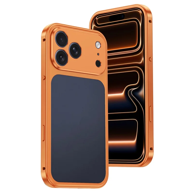 For iPhone 18 Pro Metal Frame Case Magnetic Snap On Frame PC Hollow Back Heat Dissipation Shockproof Cover - Titanium Orange - 1