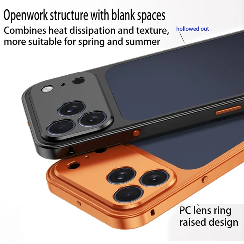 For iPhone 18 Pro Metal Frame Case Magnetic Snap On Frame PC Hollow Back Heat Dissipation Shockproof Cover - Titanium Orange - 5