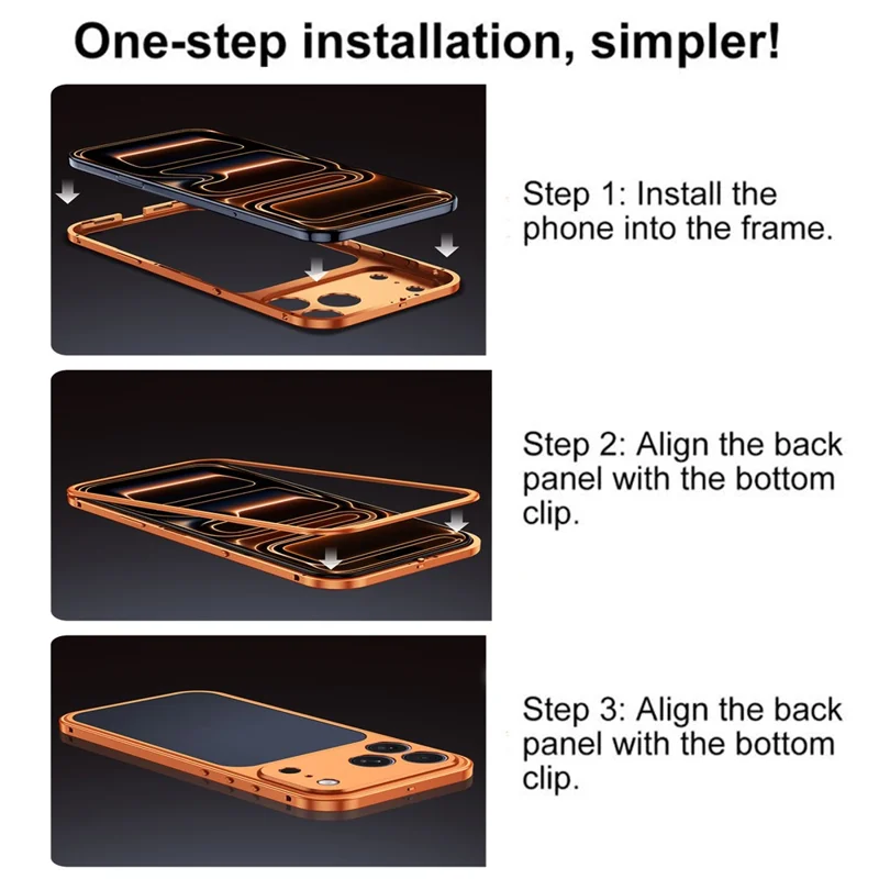 For iPhone 18 Pro Metal Frame Case Magnetic Snap On Frame PC Hollow Back Heat Dissipation Shockproof Cover - Titanium Orange - 6