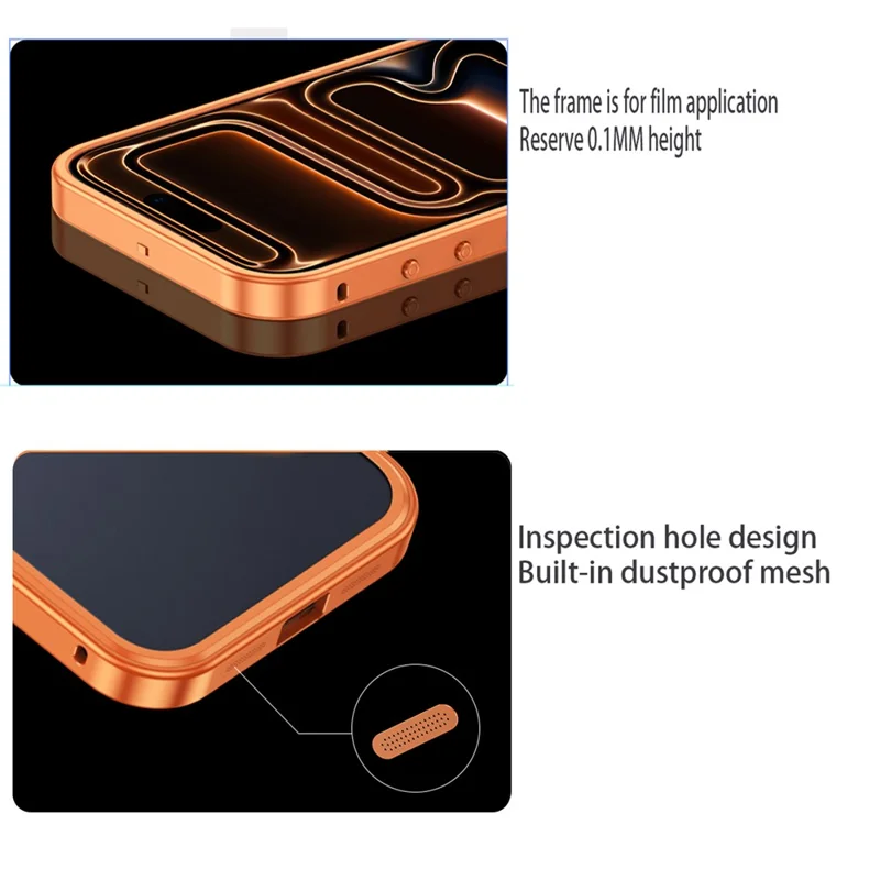 For iPhone 18 Pro Metal Frame Case Magnetic Snap On Frame PC Hollow Back Heat Dissipation Shockproof Cover - Titanium Orange - 7
