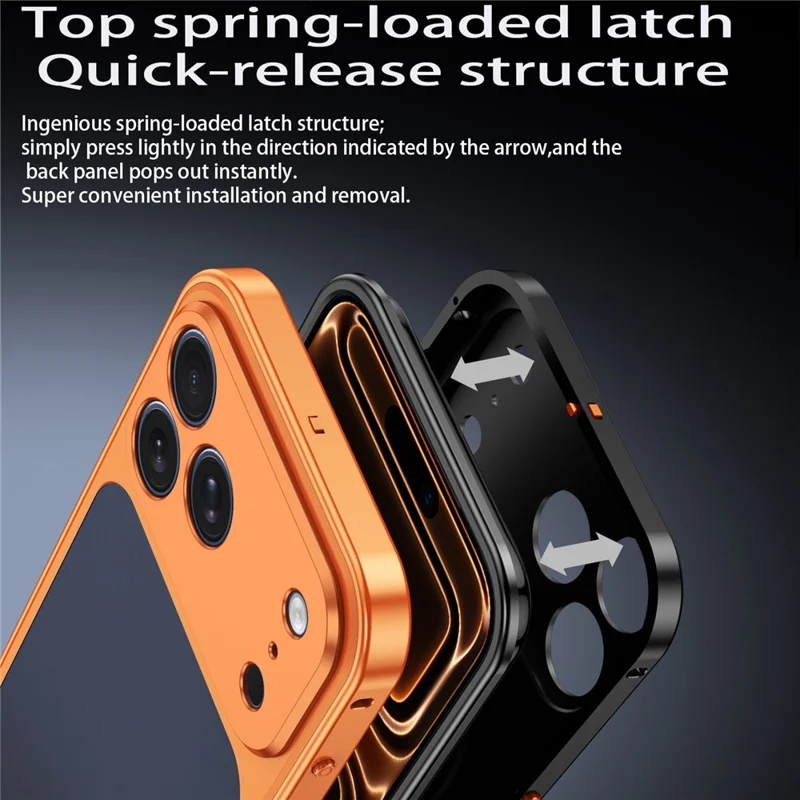 For iPhone 18 Pro Max Metal Frame Case Magnetic Snap On Frame PC Hollow Back Heat Dissipation Shockproof Cover - Titanium Orange - 4