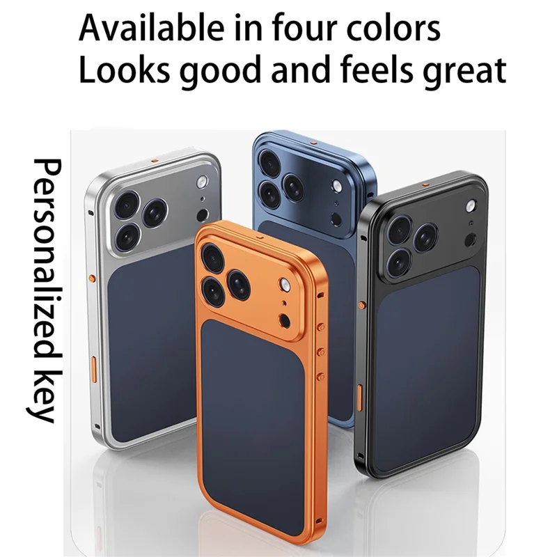 For iPhone 18 Pro Max Metal Frame Case Magnetic Snap On Frame PC Hollow Back Heat Dissipation Shockproof Cover - Titanium Orange - 8