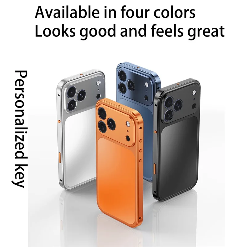 For iPhone 18 Pro Max Magnetic Case Metal Frame PC Back Phone Cover with Pop-Up Buckle - Orange - 12