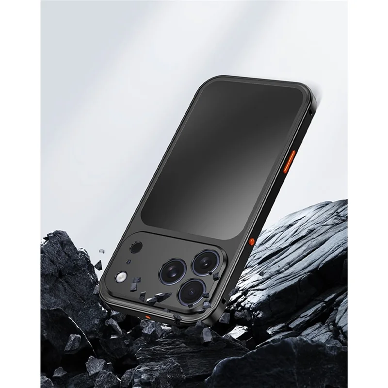 For iPhone 18 Pro Max Magnetic Case Metal Frame PC Back Phone Cover with Pop-Up Buckle - Orange - 6