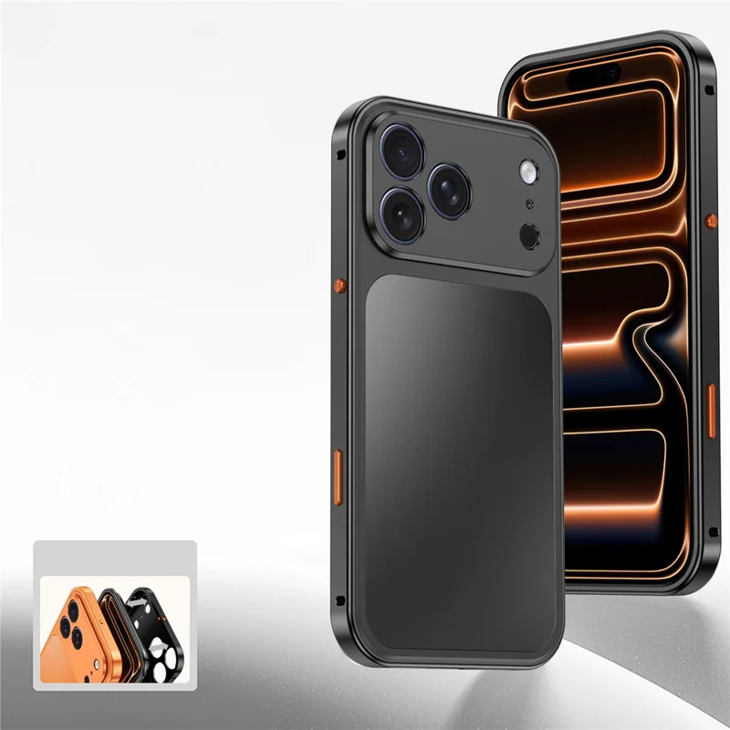 For iPhone 18 Pro Max Magnetic Case Metal Frame PC Back Phone Cover with Pop-Up Buckle - Orange - 7