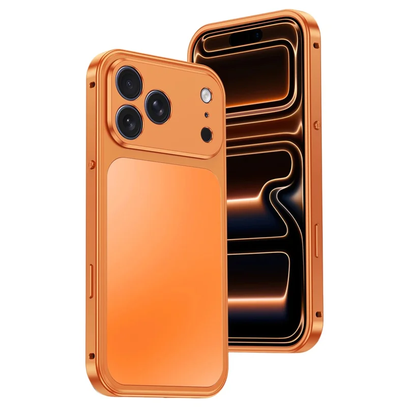 For iPhone 18 Pro Magnetic Case Metal Frame PC Back Phone Cover with Pop-Up Buckle - Orange - 1