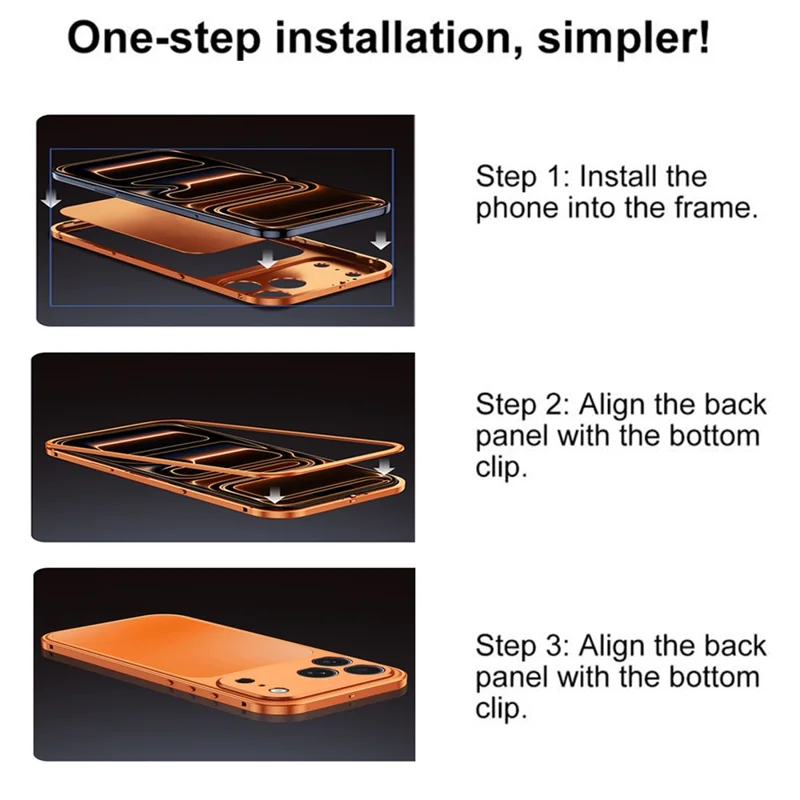 For iPhone 18 Pro Magnetic Case Metal Frame PC Back Phone Cover with Pop-Up Buckle - Orange - 10