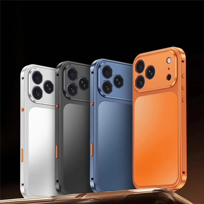 For iPhone 18 Pro Magnetic Case Metal Frame PC Back Phone Cover with Pop-Up Buckle - Orange - 11