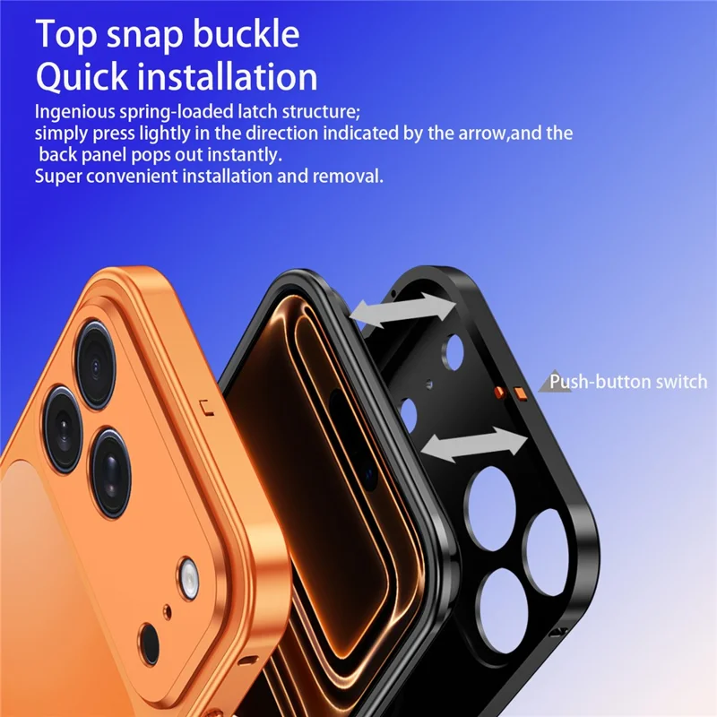 For iPhone 18 Pro Magnetic Case Metal Frame PC Back Phone Cover with Pop-Up Buckle - Orange - 5