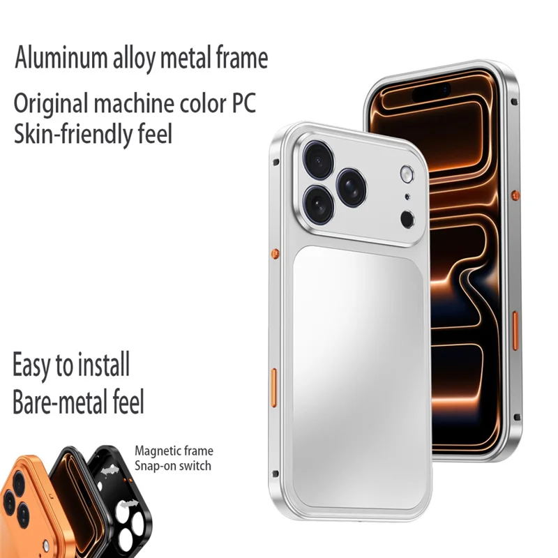 For iPhone 18 Pro Magnetic Case Metal Frame PC Back Phone Cover with Pop-Up Buckle - Orange - 8