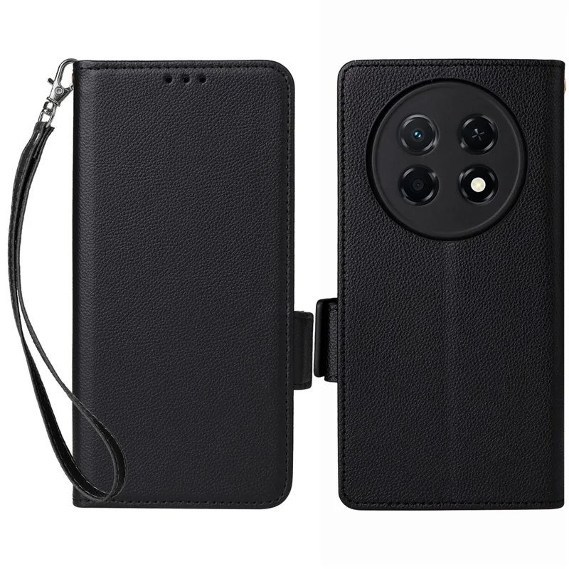 For Huawei Enjoy 90 Pro Max / nova 15 Max Case Litchi Texture Wallet Leather Phone Cover with Wrist Strap - Black - 1