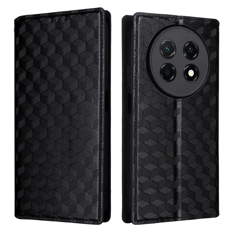 For Huawei nova 15 Max / Enjoy 90 Pro Max Case Wallet Rhombus Imprinted PU Leather Phone Cover - Black - 1
