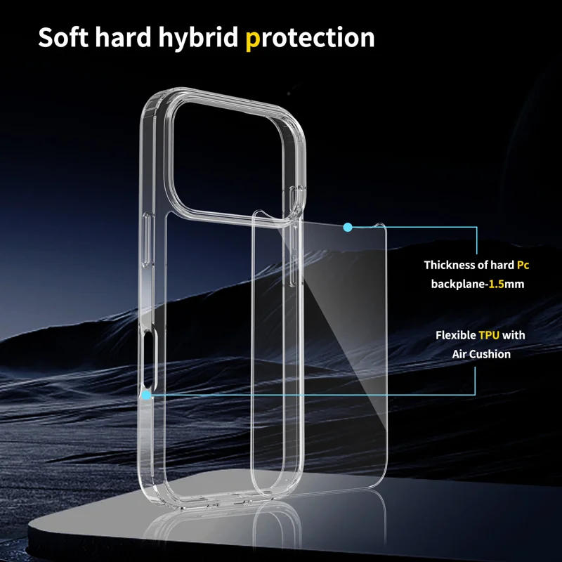 For iPhone 18 Pro Clear Phone Case TPU+Acrylic Shockproof Phone Back Cover - Clear - 4