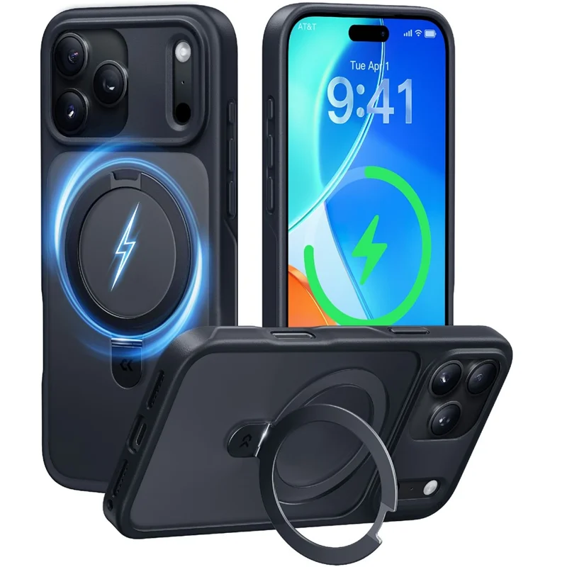 CASEKOO for iPhone 18 Pro Max / 17 Pro Max Case Magnetic Kickstand Translucent Matte PC + TPU Phone Cover Compatible with MagSafe - Black - 1