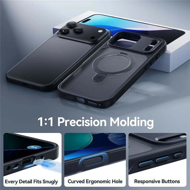 CASEKOO for iPhone 18 Pro Max / 17 Pro Max Case Magnetic Kickstand Translucent Matte PC + TPU Phone Cover Compatible with MagSafe - Black - 6