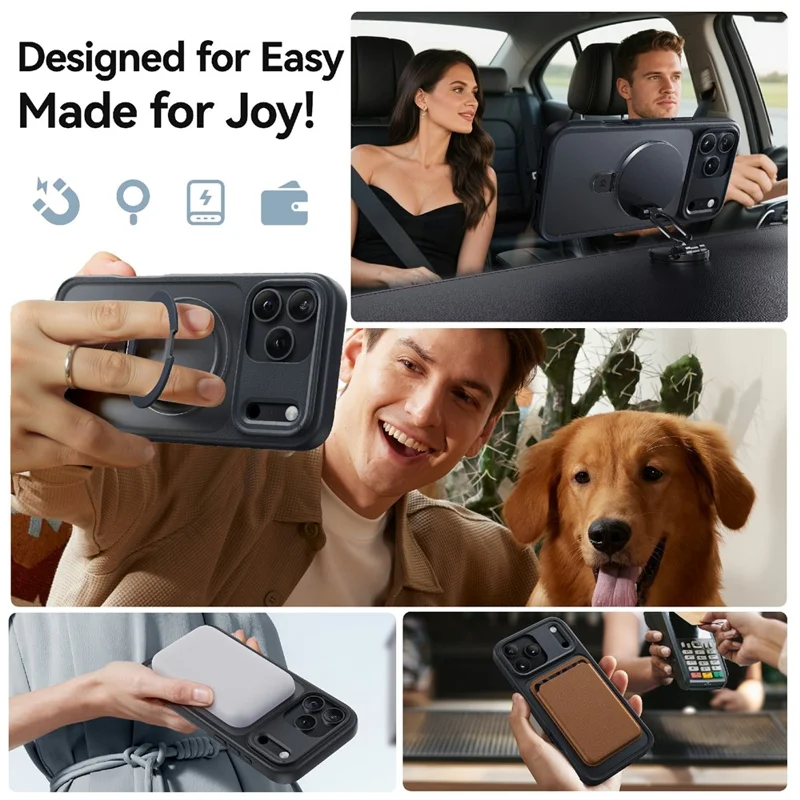CASEKOO for iPhone 18 Pro Max / 17 Pro Max Case Magnetic Kickstand Translucent Matte PC + TPU Phone Cover Compatible with MagSafe - Black - 8