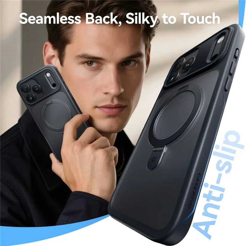 CASEKOO for iPhone 18 Pro Max / 17 Pro Max Case Magnetic Kickstand Translucent Matte PC + TPU Phone Cover Compatible with MagSafe - Black - 9