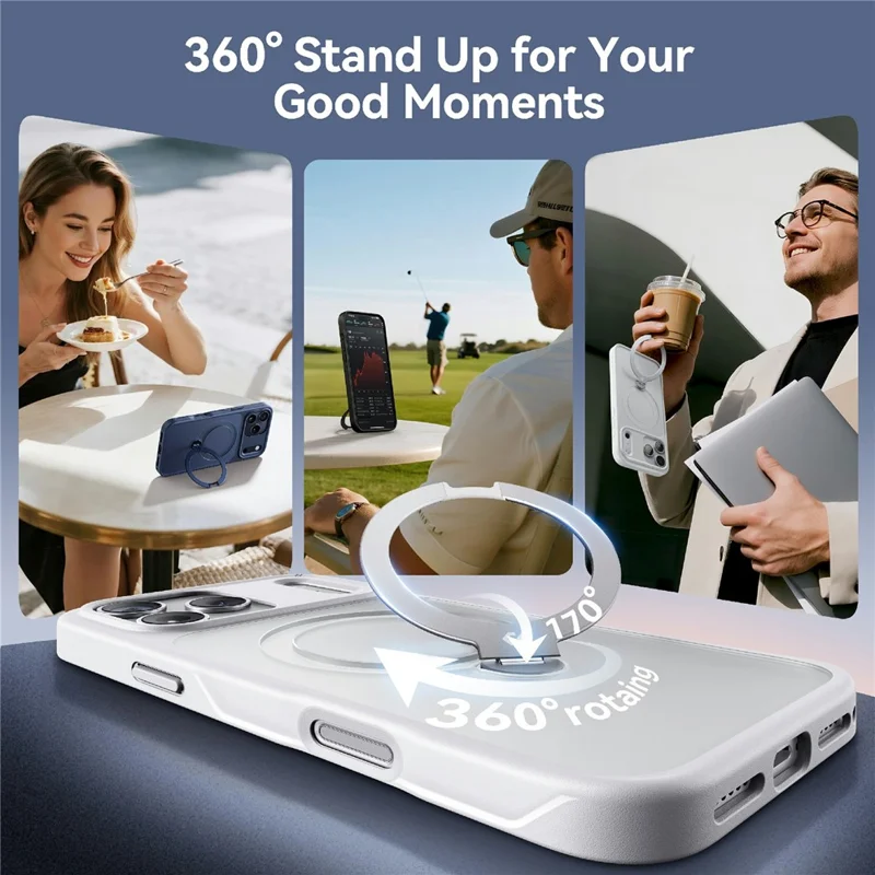 CASEKOO for iPhone 18 Pro / 17 Pro Case Magnetic Rotating Kickstand PC + TPU Matte Phone Cover - White - 5