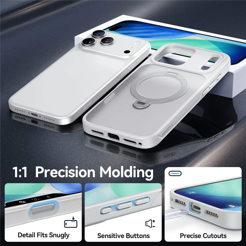 CASEKOO for iPhone 18 Pro / 17 Pro Case Magnetic Rotating Kickstand PC + TPU Matte Phone Cover - White - 7