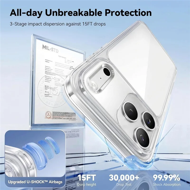 CASEKOO for iPhone 18 Pro / 17 Pro Case PC + TPU Clear Anti-Yellowing Phone Cover - Transparent - 3