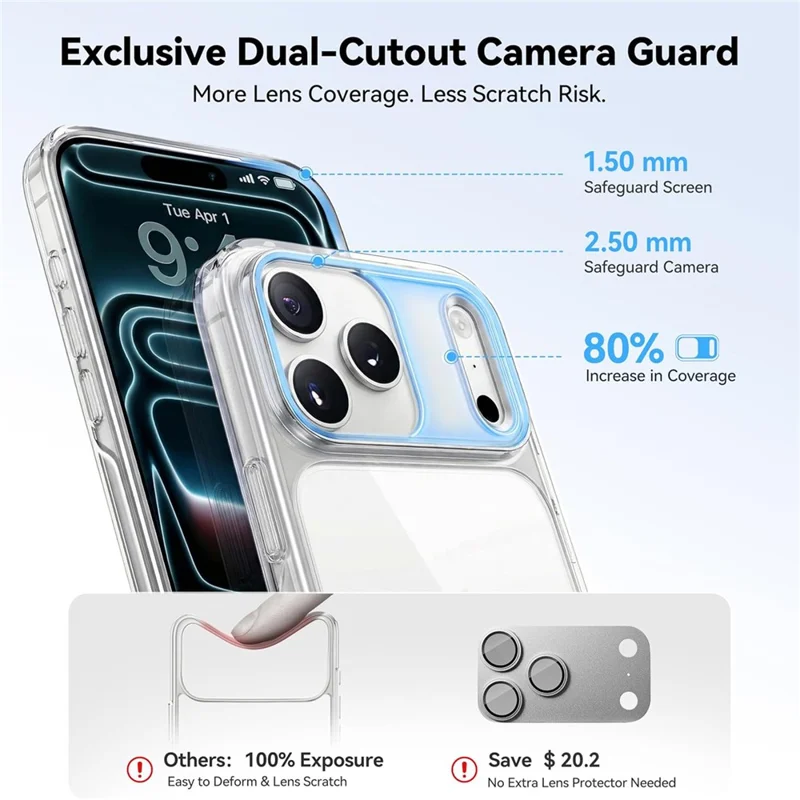 CASEKOO for iPhone 18 Pro / 17 Pro Case PC + TPU Clear Anti-Yellowing Phone Cover - Transparent - 4