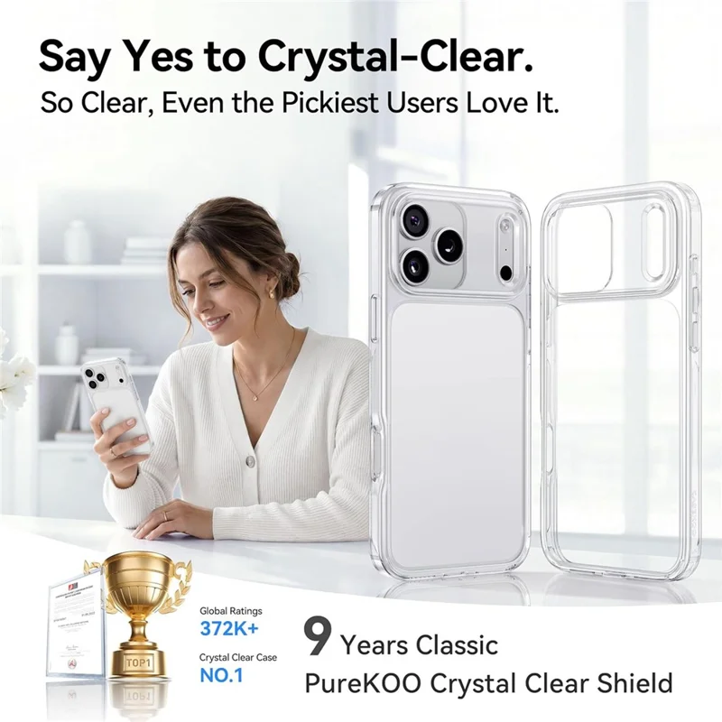 CASEKOO for iPhone 18 Pro / 17 Pro Case PC + TPU Clear Anti-Yellowing Phone Cover - Transparent - 5