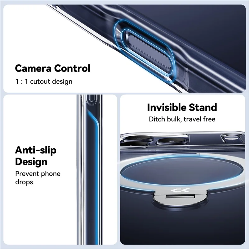 CASEKOO for iPhone 18 Pro Max / 17 Pro Max Magnetic Case Rotating Kickstand Clear PC + TPU Shockproof Back Cover - Transparent - 11