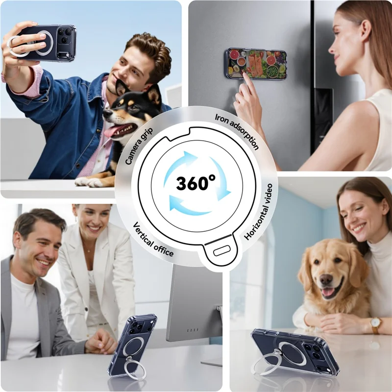 CASEKOO for iPhone 18 Pro Max / 17 Pro Max Magnetic Case Rotating Kickstand Clear PC + TPU Shockproof Back Cover - Transparent - 12