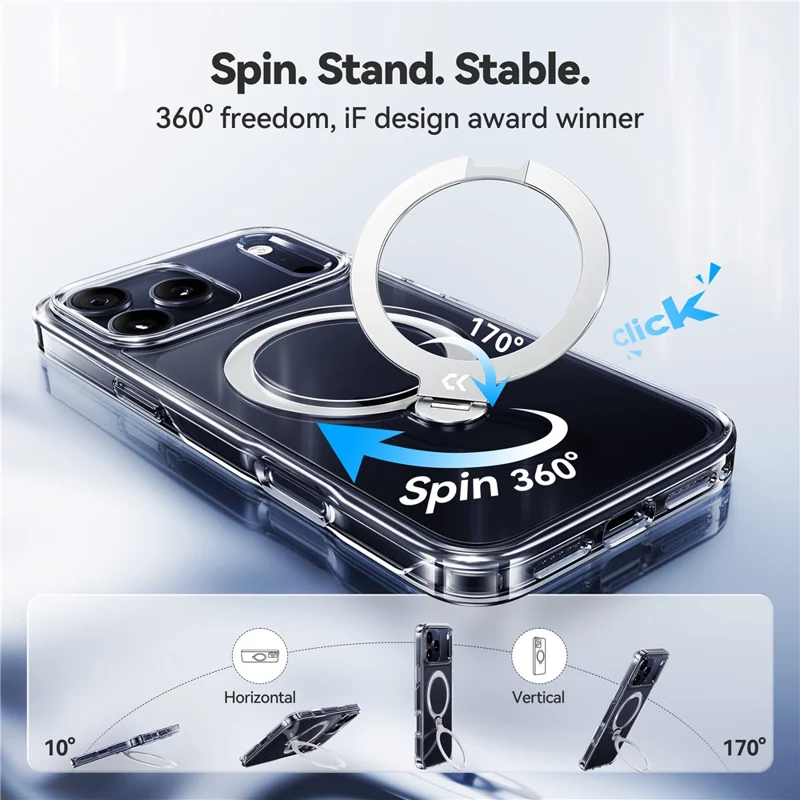 CASEKOO for iPhone 18 Pro Max / 17 Pro Max Magnetic Case Rotating Kickstand Clear PC + TPU Shockproof Back Cover - Transparent - 3