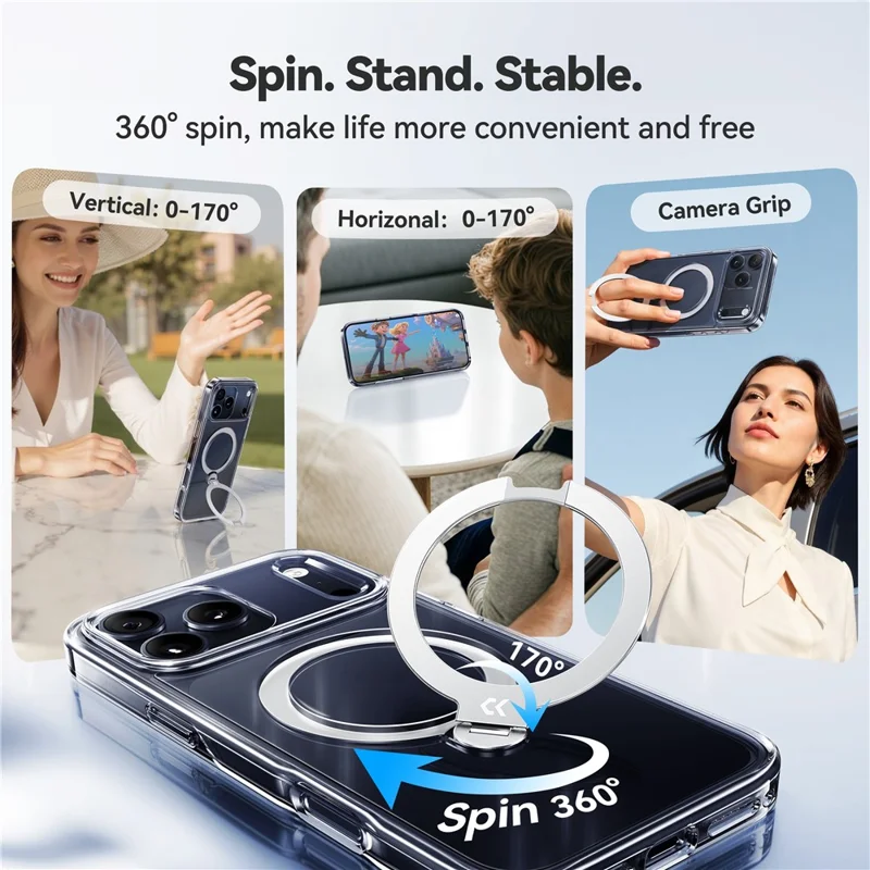 CASEKOO for iPhone 18 Pro Max / 17 Pro Max Magnetic Case Rotating Kickstand Clear PC + TPU Shockproof Back Cover - Transparent - 4
