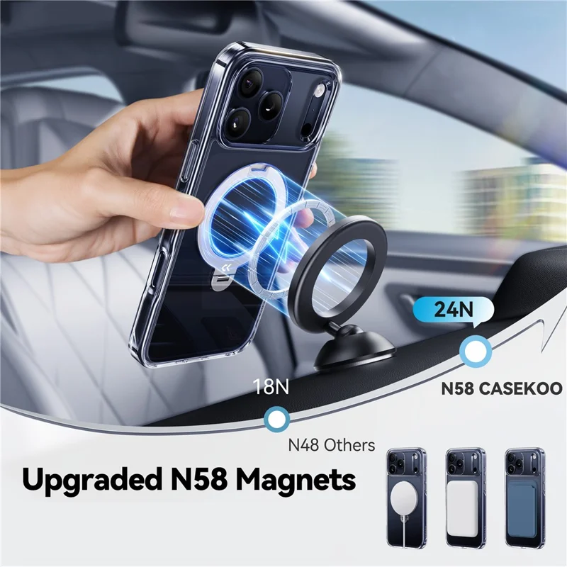 CASEKOO for iPhone 18 Pro Max / 17 Pro Max Magnetic Case Rotating Kickstand Clear PC + TPU Shockproof Back Cover - Transparent - 5