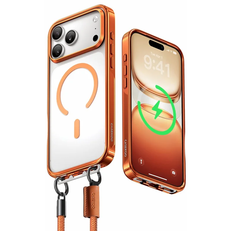 CASEKOO for iPhone 18 Pro Max / 17 Pro Max Magnetic Case Hidden Buckle PC + TPU Shockproof Protective Cover with Strap - Orange - 1