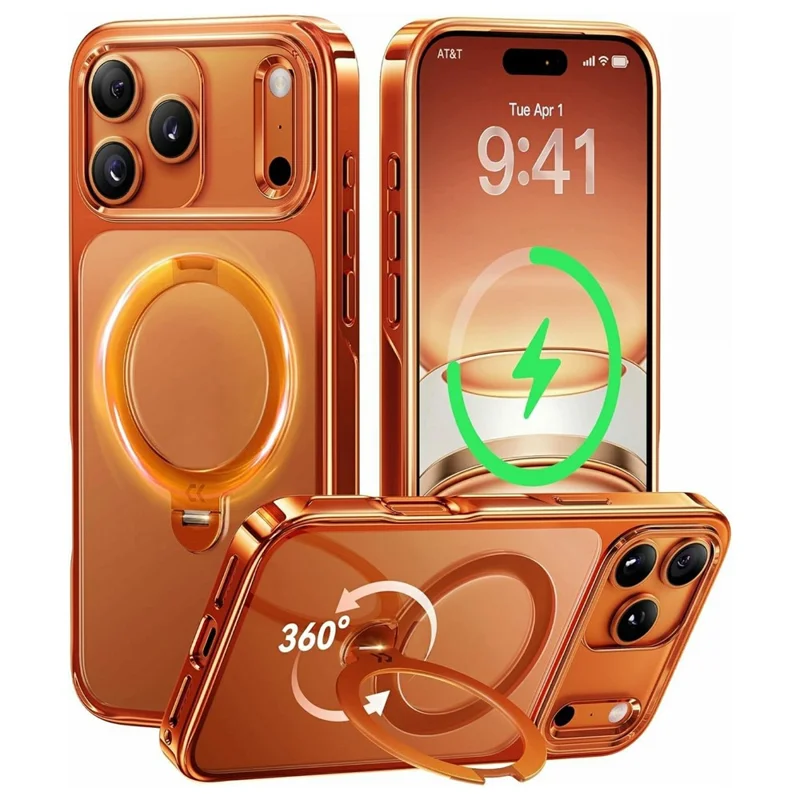 CASEKOO for iPhone 18 Pro Max / 17 Pro Max Case Rotating Magnetic Kickstand TPE + TPU Shockproof Phone Cover - Orange - 1