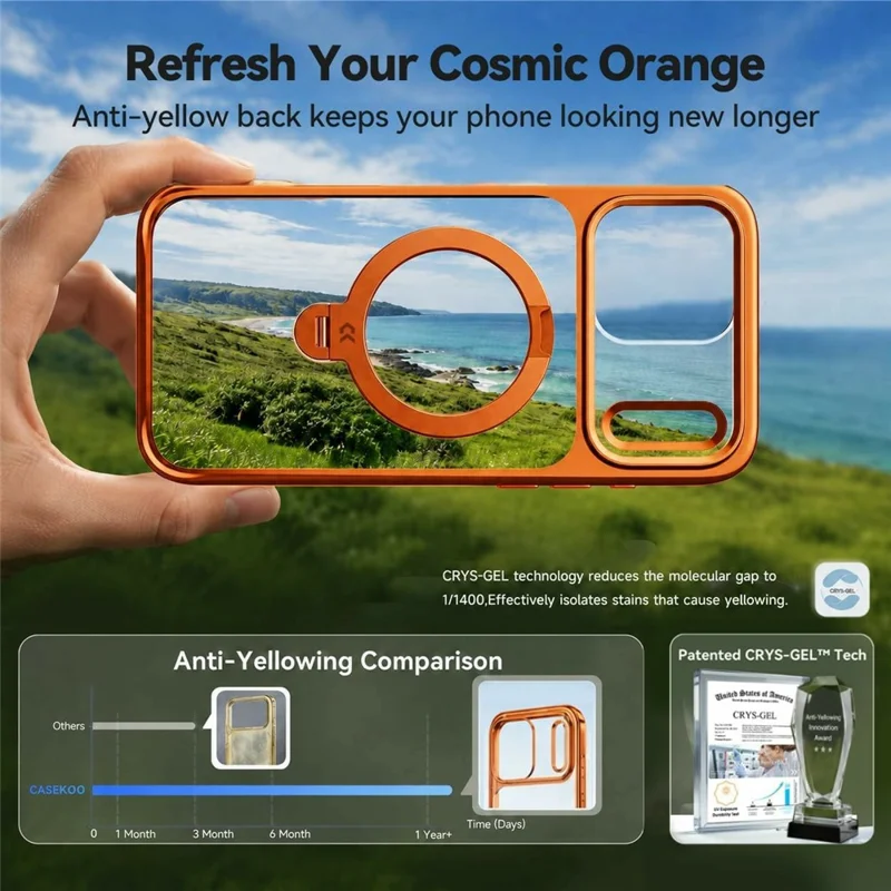 CASEKOO for iPhone 18 Pro Max / 17 Pro Max Case Rotating Magnetic Kickstand TPE + TPU Shockproof Phone Cover - Orange - 2