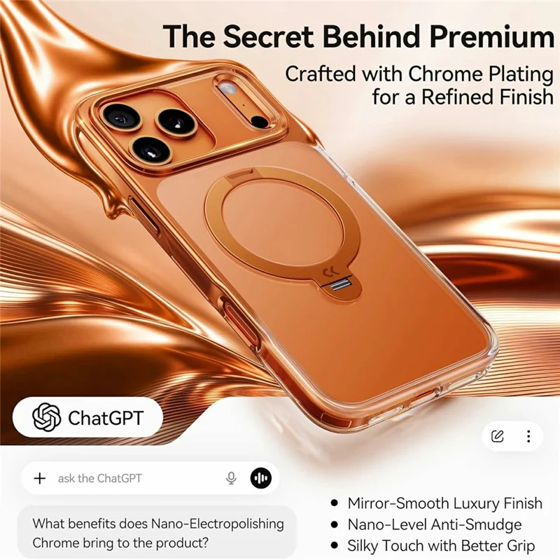 CASEKOO for iPhone 18 Pro Max / 17 Pro Max Case Rotating Magnetic Kickstand TPE + TPU Shockproof Phone Cover - Orange - 4