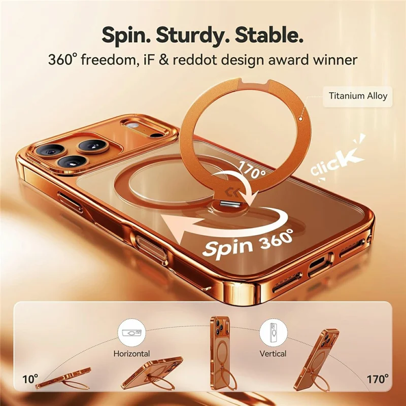 CASEKOO for iPhone 18 Pro Max / 17 Pro Max Case Rotating Magnetic Kickstand TPE + TPU Shockproof Phone Cover - Orange - 6
