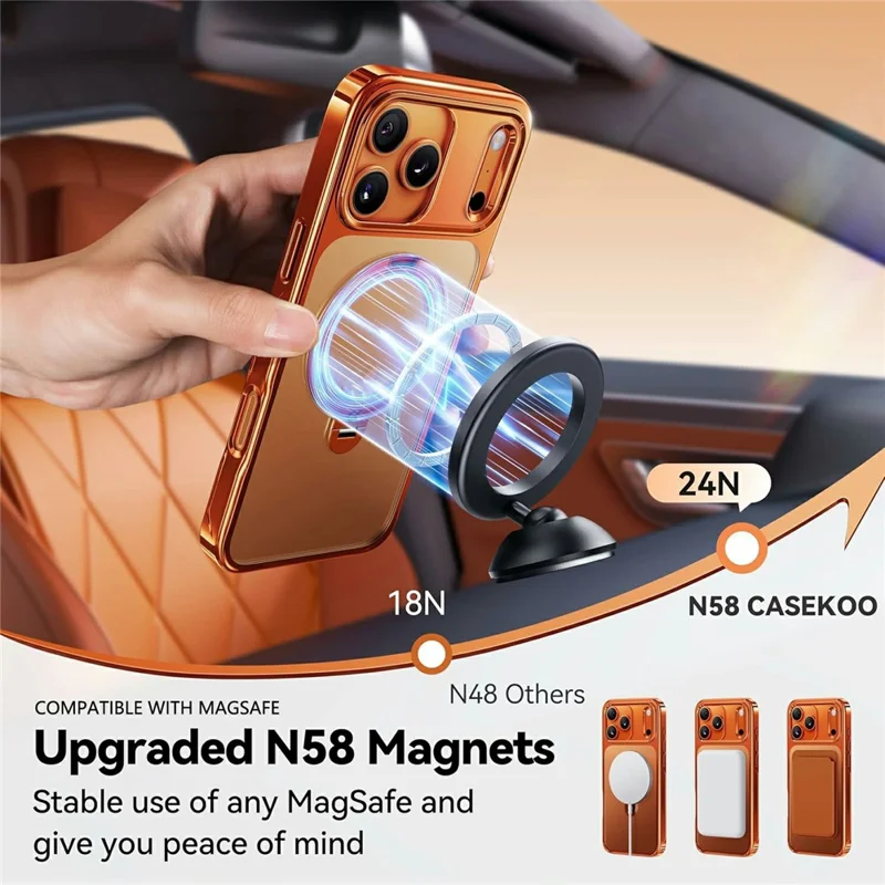 CASEKOO for iPhone 18 Pro Max / 17 Pro Max Case Rotating Magnetic Kickstand TPE + TPU Shockproof Phone Cover - Orange - 7