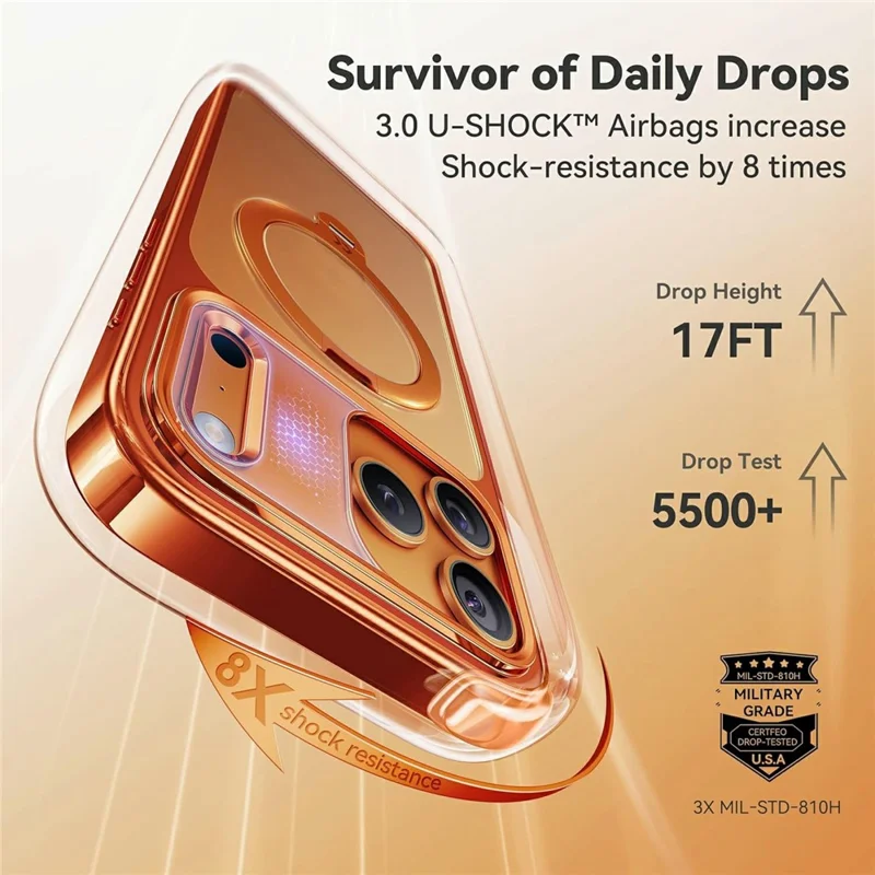 CASEKOO for iPhone 18 Pro Max / 17 Pro Max Case Rotating Magnetic Kickstand TPE + TPU Shockproof Phone Cover - Orange - 8