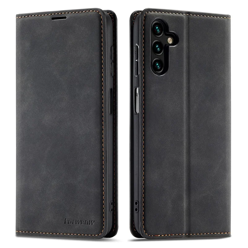 FORWENW Fantasy Series for Samsung Galaxy A54 5G Skin-touch Leather Phone Cover Anti-drop Stand Wallet Case - Black - 1