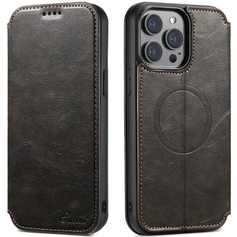 SUTENI J05 For iPhone 13 Pro Stand Wallet Phone Case Phone Leather Cover Compatible with MagSafe - Black - 1