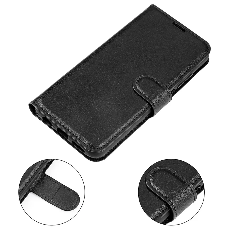 For iPhone 15 PU Leather Litchi Texture Stand Phone Case Wallet Flip Phone Cover - Black - 9
