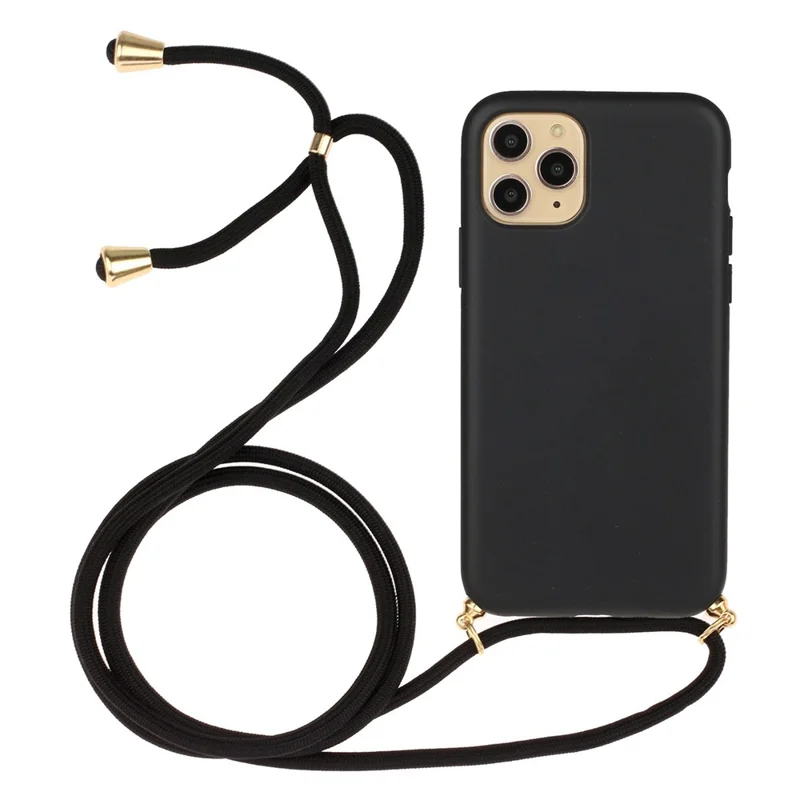 For iPhone 15 Pro Wheat Straw+TPU Phone Case Environment-Friendly Biodegradable Cover with Lanyard - Black - 1